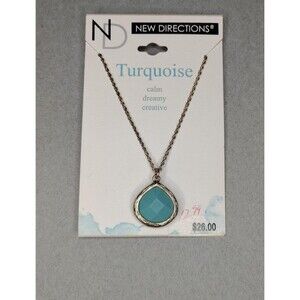 New Directions Turquoise Pendant Necklace Gold Tone Chain Calm Creative Jewelry